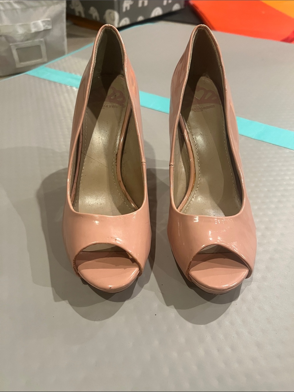 Fergalicious Blush Pink Patent Peep-Toe Pumps
